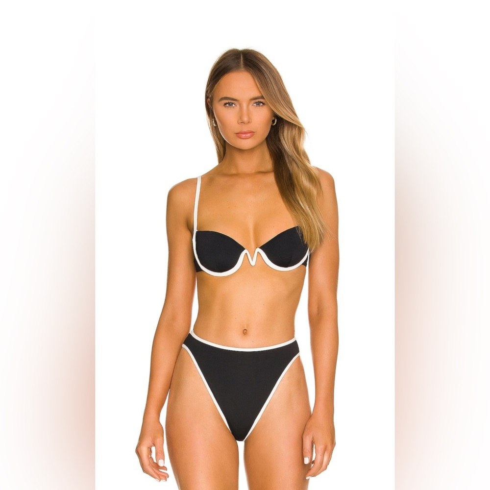 L*Space Nico Bikini Set in Black and Cream, Top L Bottom Medium, $228